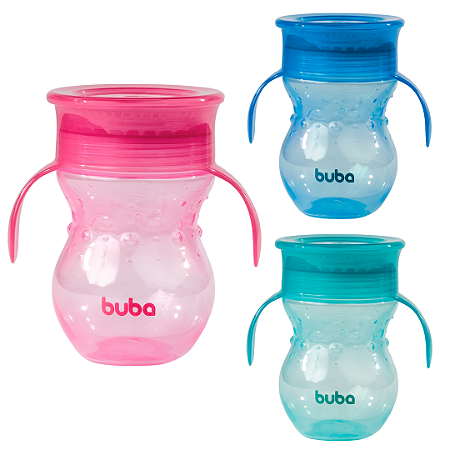 Copo de Treinamento Infantil 360° Com Alça e Válvula Antivazamento 270ml Buba