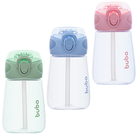 Garrafinha Tritan Infantil 300ml Buba Com Canudo de Silicone e Tampa Com Trava