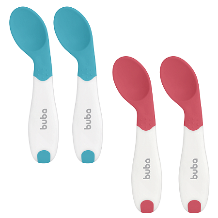 Kit Com 2 Colheres de Treinamento Curvadas Termossensível Buba Muda de Cor Caso Esteja Muito Quente