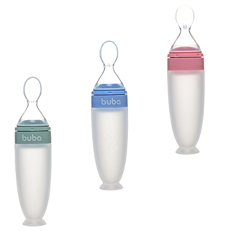 Colher Dosadora 90ml em Silicone Com Ventosa e Tampa Buba Para Introdução Alimentar e Papinha