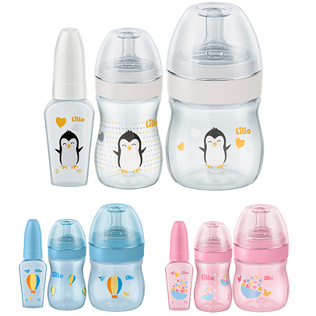 Kit 3 Mamadeiras Lillo Evolution Primeiros Passos 50/150/240 ml Com Tampa Antivazamento e Bico Redondo