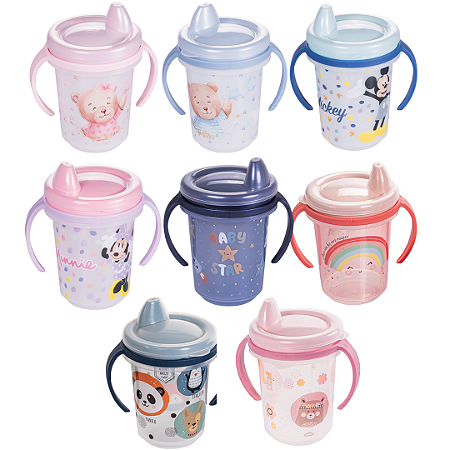 Copo Caneca de Treinamento Infantil 330ml Com Tampa e Alça Removível Plasútil