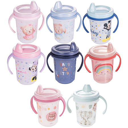 Copo Caneca de Treinamento Infantil 330ml Com Tampa e Alça Removível Plasútil