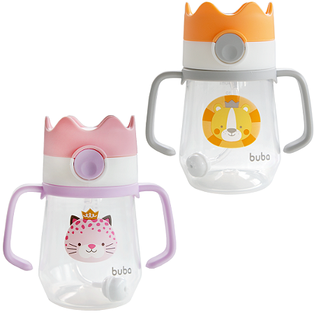 Copo Infantil Coroa 240ml Buba Com Canudo Anticólica Alça Removível e Tampa