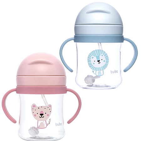 Copo Infantil 250ml Buba Com Canudo Anticólica Alça Removível e Tampa Retrátil