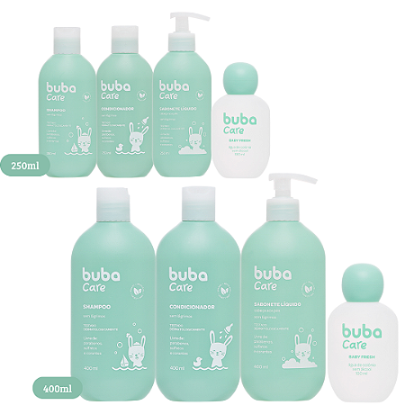 Kit Banho Infantil Shampoo + Condicionador + Sabonete Líquido + Colônia Baby Fresh 100ml Buba Care