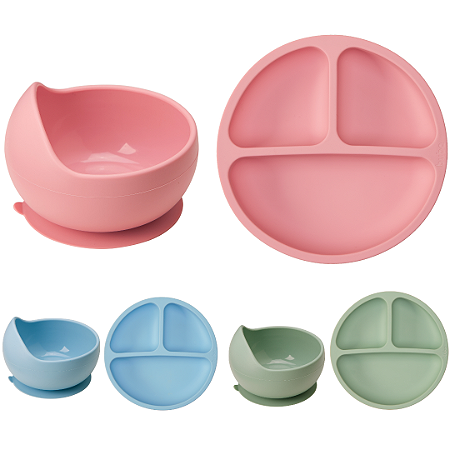 Kit Alimentação Silicone Buba 2 Peças – Prato com Divisórias e Bowl com Ventosas
