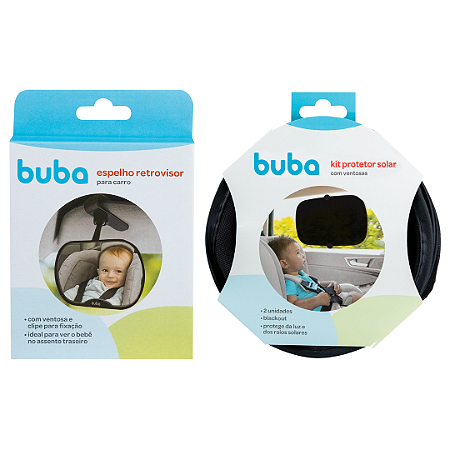 Kit Espelho Retrovisor Para Carro + 2 Protetores Solar Blackout  Com Ventosa Buba Proteção Bebê
