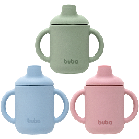 Copo De Treinamento Infantil Em Silicone C/ Alças e Tampa Antivazamento 120ml Buba