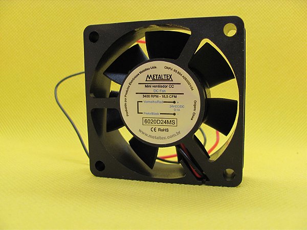 6020D24MS - VENTILADOR 60X60X20MM - 24VCC - BUCHA - 3400RPM