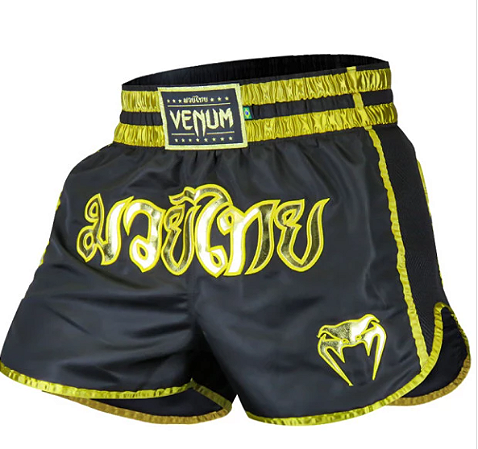Calção Short Muay Thai Bangkok Figth Masculino Adulto Preto/Dourado