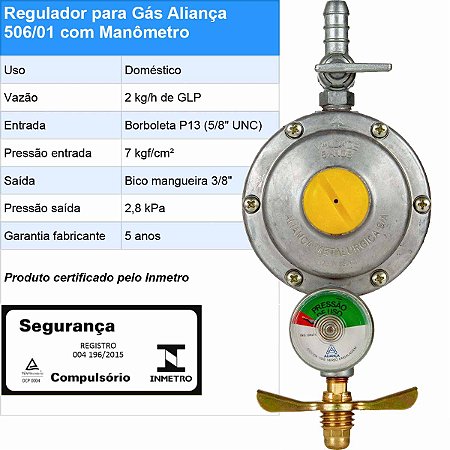 Regulador Aliança 506 01 GRANDE com Manômetro Multicamadas Tubos e