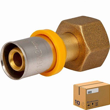 Conector Multicamadas PEX GÁS 16mm x 1/2"(F) Giratório (Caixa 10 Unidades)