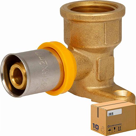 Cotovelo Multicamadas PEX GÁS 16mm x 1/2"(F) com Suporte (Caixa 10 Unidades)