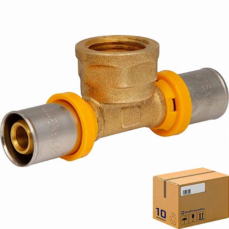 Tee Multicamadas PEX GÁS 16mm x 1/2"(F) x 16mm (Caixa 10 Unidades)