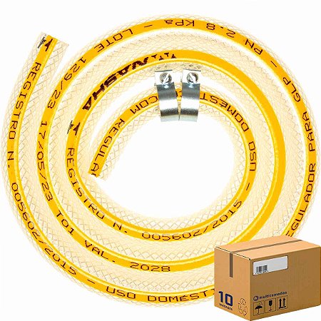 Mangueira Nasha GLP NBR 1,20m com Abraçadeiras (Caixa 10 Unidades)