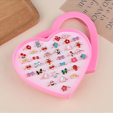 Kit 36 Anéis Infantil Reguláveis Menina