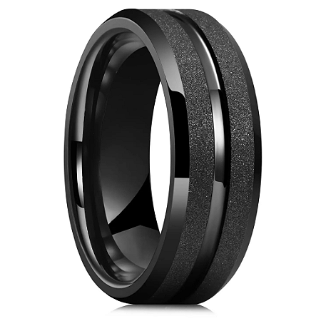 Anel Preto Masculino Anatômico 8mm Aço Inox
