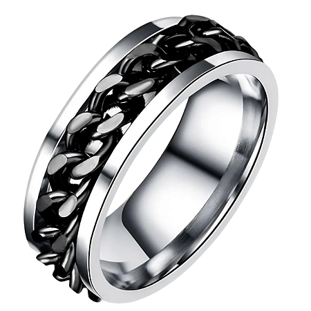 Anel Masculino Com Corrente Anatômico Aço Inoxidável