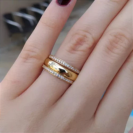 Aparador de Aliança Ouro Com Pedras Zircônia Aço Inox