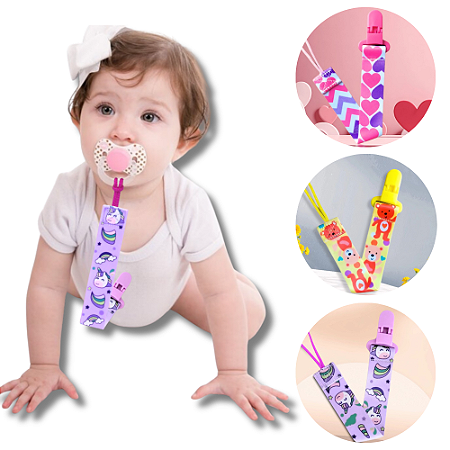 Prendedor de Chupeta Universal Menina Com Lindas Estampas
