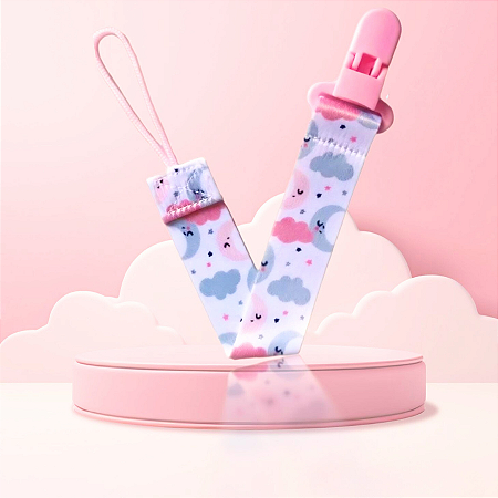 Prendedor de Chupeta Menina Nuvem , Com Clipe Trava Premium