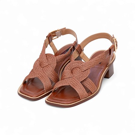 SANDALIA COURO RAFIA