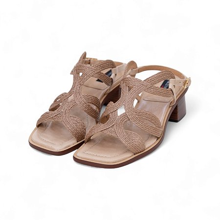 SANDALIA COURO RAFIA