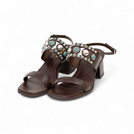 SANDALIA COURO PEDRAS