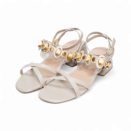 SANDALIA COURO APLICAÇÕES