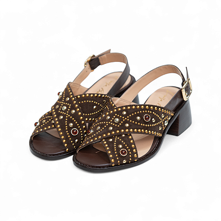 SANDALIA COURO CAMURÇA APLICAÇÕES