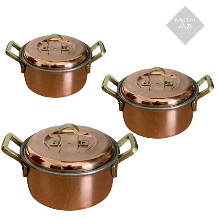 Conjunto Panelas Cobre Puro 3 Peças - Metal Arte