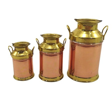 Decoração Trio De Leiteira De Cobre Para Escritório Fazenda Presente Artesanal 3 Unidades