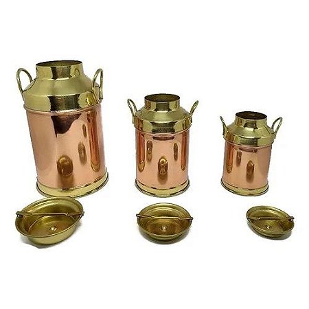 Trio Leiteira Mini Cobre Detalhe Latão ( PROMOÇÃO )