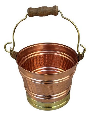 Balde Gelo Cobre Puro Cabo Madeira 20 Cm 4 Litros