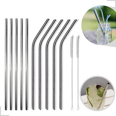 Kit 10 Canudos Aco Inox Metal Reutilizável + Escova