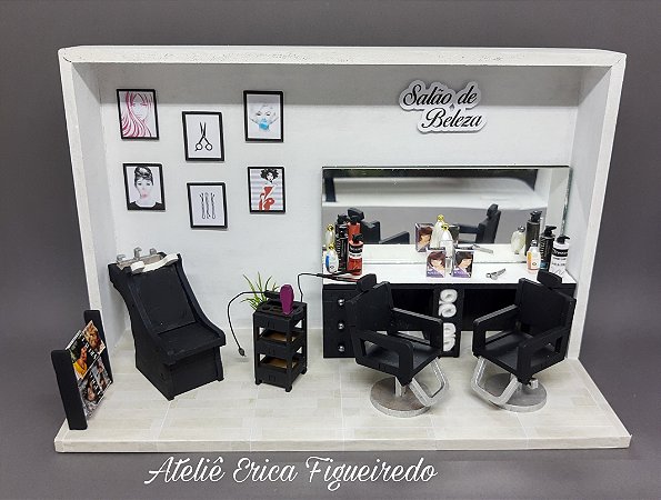 Quadro Cenário Miniatura Salão de Beleza - Cabeleireiro