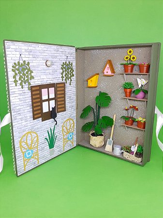 Caixa Livro Cenário Miniatura - Jardim