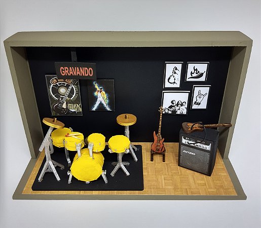 Quadro Cenário Miniatura Banda de Garagem Rock Bateria