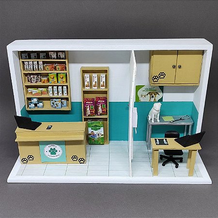 Quadro Cenário Miniatura Clínica Veterinária - Pet Shop