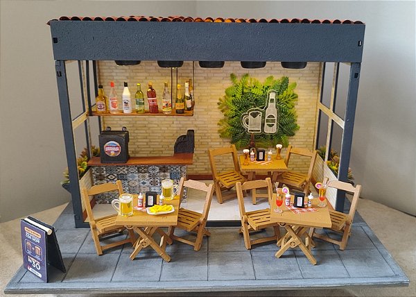 Quadro Cenário em Miniatura Barzinho - Boteco com Led