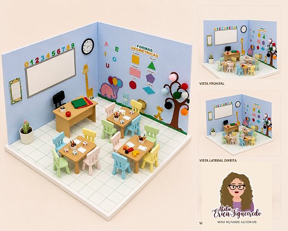 Quadro cenário miniatura sala de aula infantil