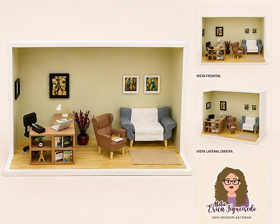 Quadro cenário miniatura consultório psicóloga