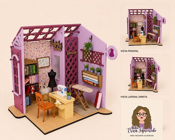 Quadro Cenário Miniatura Ateliê da Costura - costureira