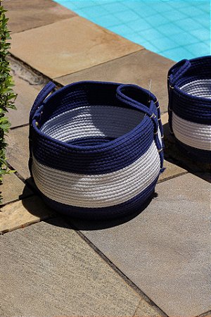 CESTO AZUL COM FAIXA BRANCA EM ALGODÃO - G