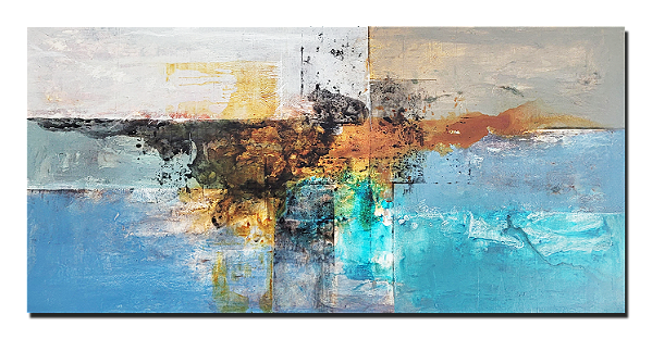 "Razão", tela tipo painel pintada em acrílico na técnica abstrato medidas : 190 x 90 x 3 cm.