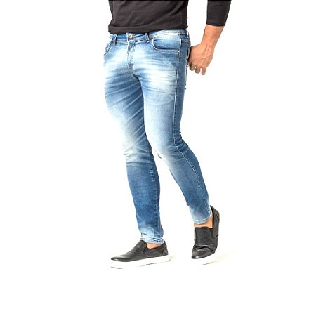Calça Jeans Masculina Azul Estonada Super Skinny Fit Zune