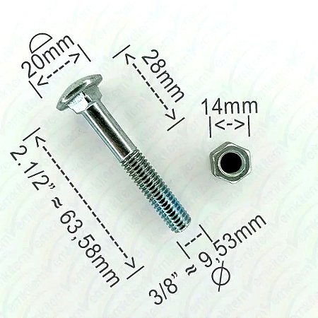 100 Parafuso Frances 3/8 x 2.1/2 Rosca Parcial Zincado com Porca