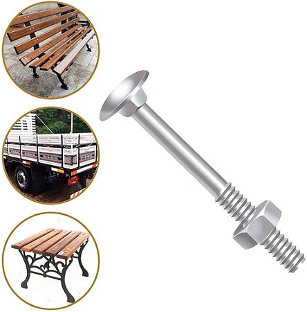 100 Parafuso Frances 5/16 x 6.1/2 Rosca Parcial Zincado com Porca