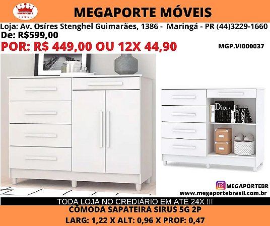 Comoda 5 Gavetas 2 Portas